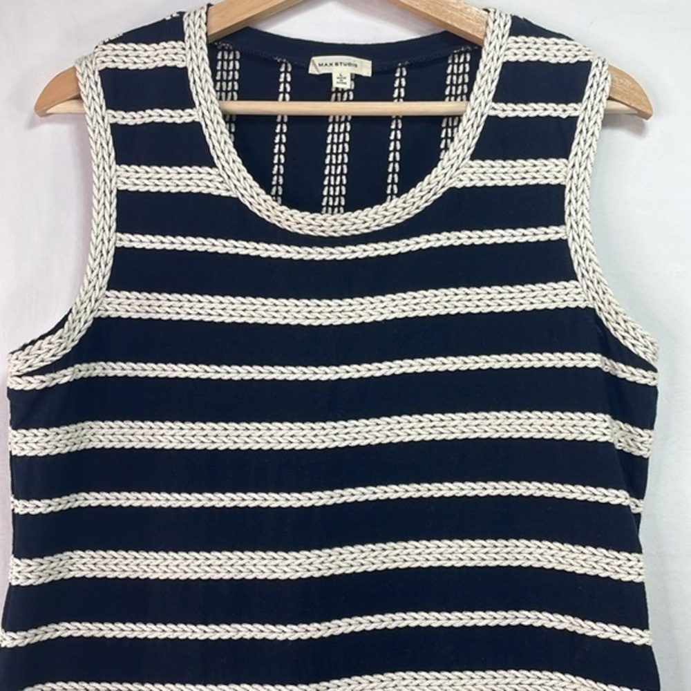 🧢 max studio, navy, and cream cabled sleeveless dress